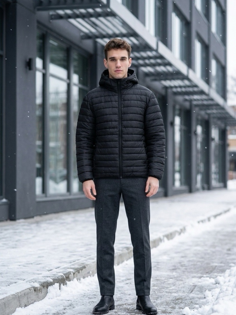 H&M Men's Black Hooded Puffer Jacket